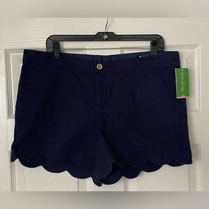NWT LILLY PULITZER Buttercup Shorts Size 14 Navy Blue - 5 inseam Scallop Hem NEW